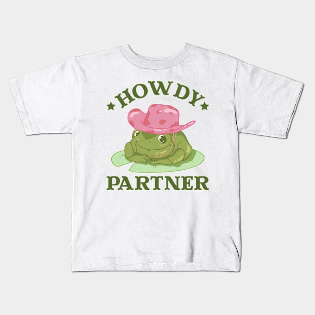 Cowboy Frog Howdy Partner Kids T-Shirt by faagrafica